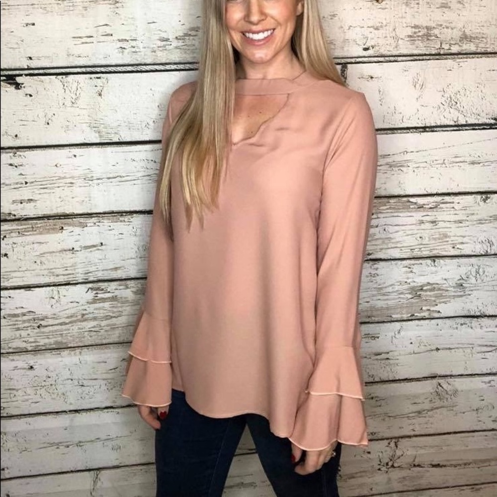 Choker neck blush blouse